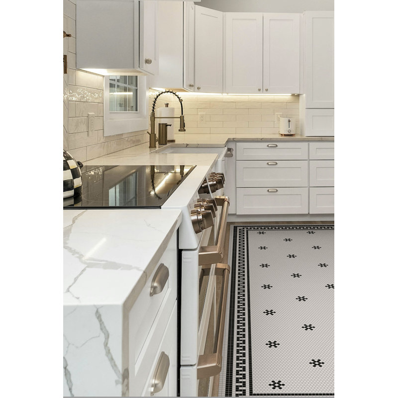 Tuxedo Black Cushioned Kitchen Mat, Rectangle 2' x 4'