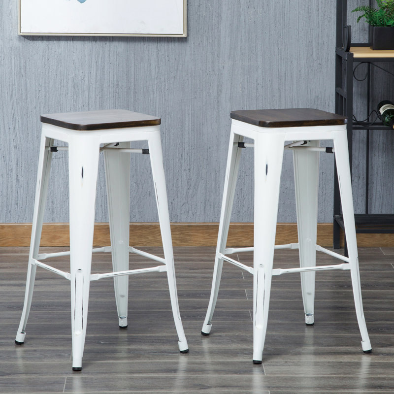 Tabouret de comptoir Becerra, Blanc antique, Tabouret de comptoir (assise de 24 po de hauteur)