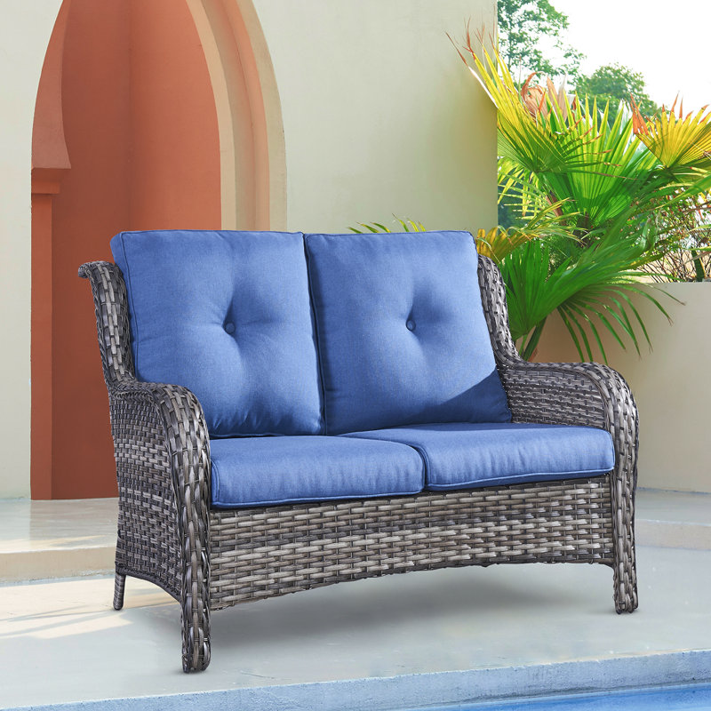 Causeuse d'extérieur avec coussins de 52,77 po de largeur Bonia, Bleu, gris