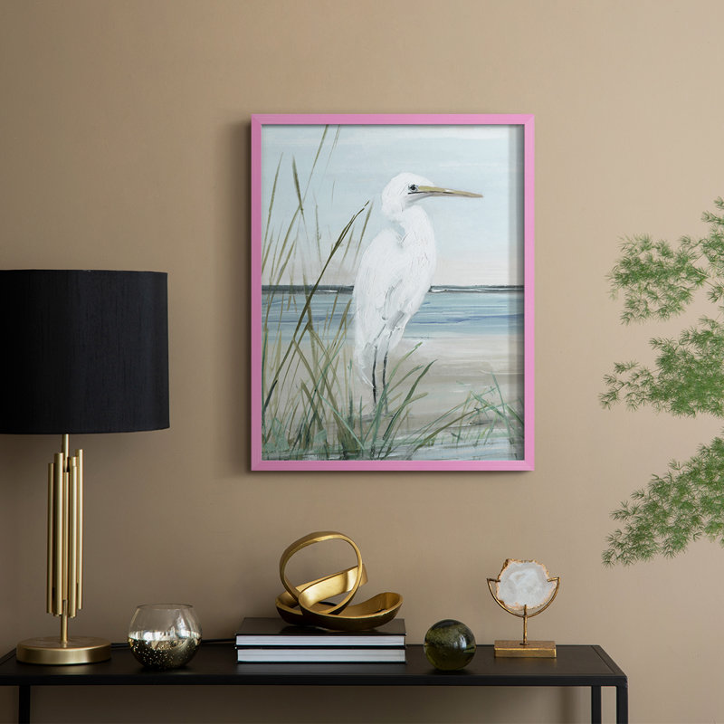Summertime Heron I, reproduction encadrée - bois massif, H 11 po x l 9 po, Rose