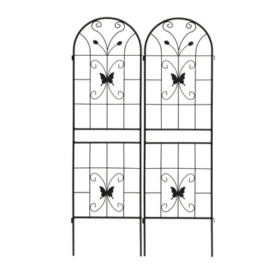 Ensemble de 2 treillis de jardin en métal noir 71 po x 19,7 po, support de plantes d'escalade en fer antirouille, idéal pour les vignes roses