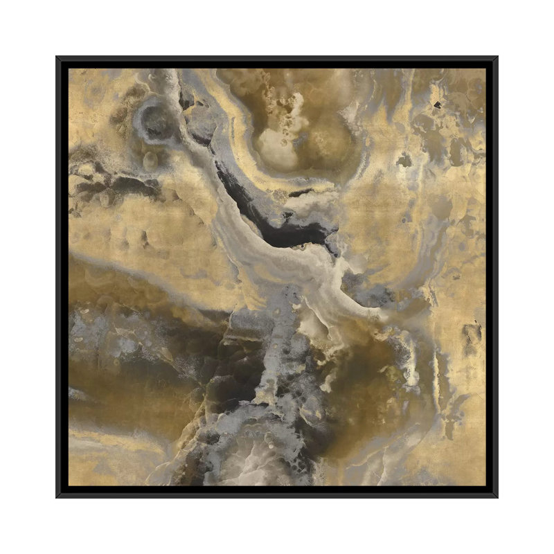 «Stone with Gold and Gray II» par Danielle Carson, reproduction d'art graphique sur toile tendue, Toile avec cadre noir