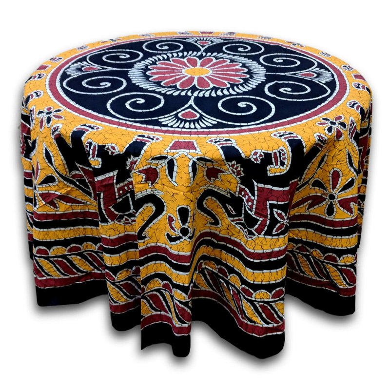 Nerseh Elephant Batik Cotton Tablecloth, Gold