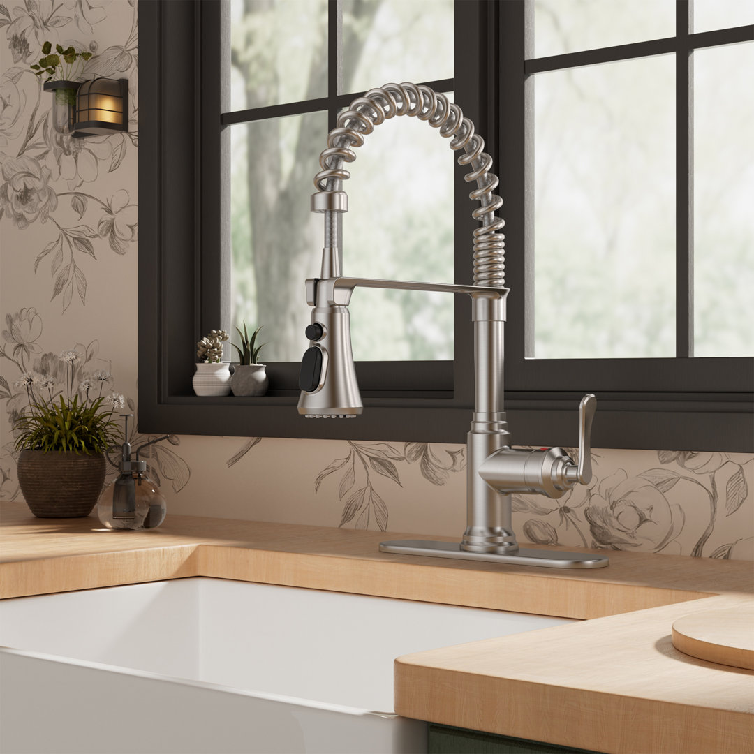 FURUISI Pull Down Single Handle Kitchen Faucet with Deck Plate FURUISI 