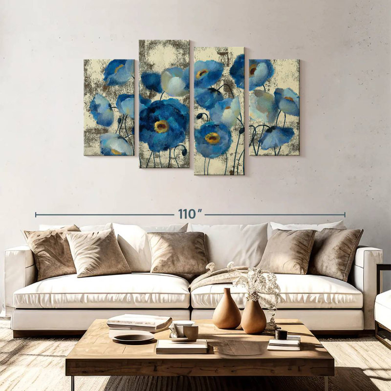 Fleurs aigue-marine, H 48 po x l 75 po