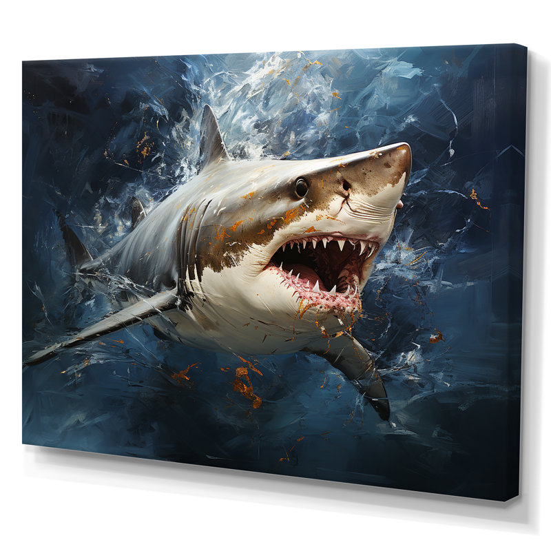 Underwater Shark Attack III - Sharkwall Art, Wrapped Canvas, 12" H x 20" W x 1" D