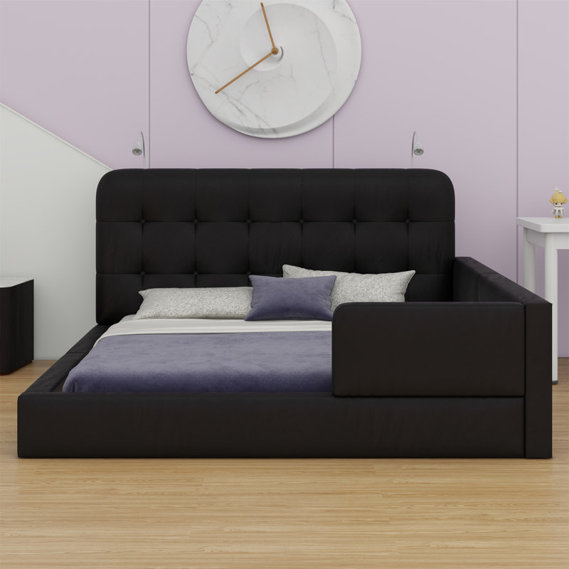 Lit plateforme tapissier avec 2 lampes de lecture, Noir