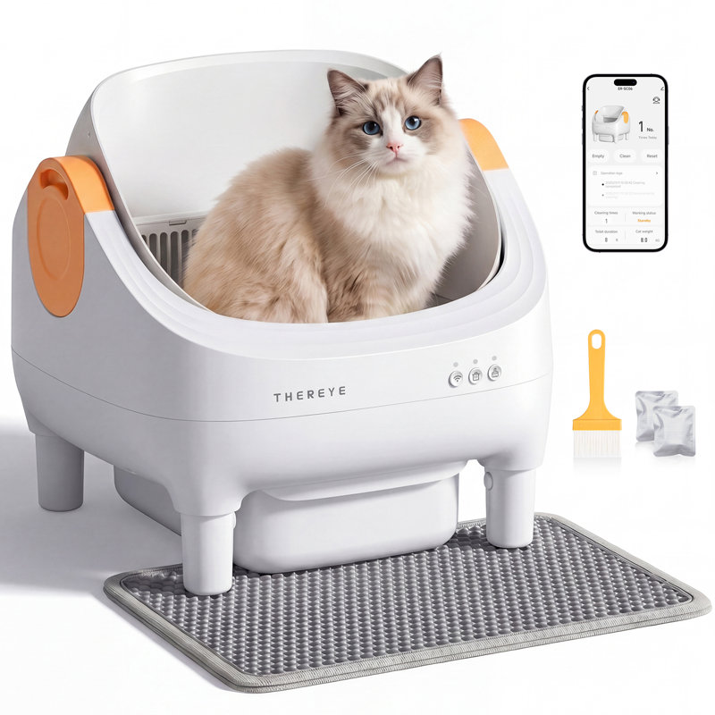 Automatic Litter Box, Open Top Self Cleaning Litter Box With App Control For Multiple Cats, Safety Sensors Protection, Odor Control
