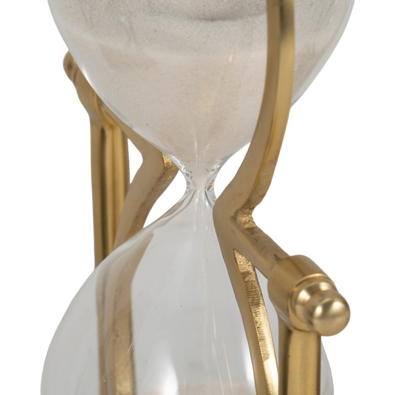 Objet décoratif en métal et verre minuteur pour la décoration intérieure - Sculpture contemporaine pour bureau, table ou salon - Doré