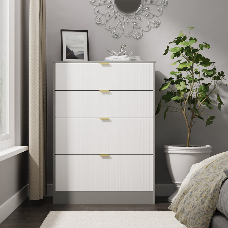 77 cm W Chest of 4 Drawers, White/Grey