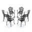 Chaise de patio en fonte d'aluminium 6 pièces avec cadre noir et coussins blanc cassé