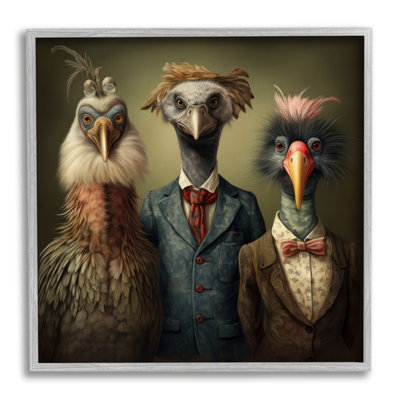 Ba-920 - Oiseaux dans des costumes de fantaisie, impression sur bois