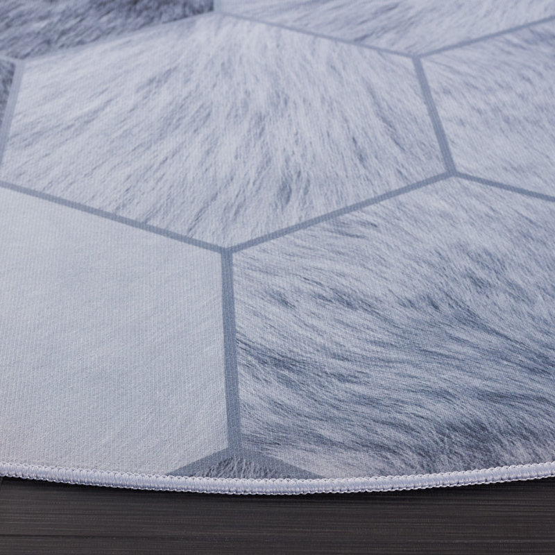 Tapis en polyester tissé à la machine à motif géométrique ivoire / gris Bréhea, Tapis de couloir 2 pi 6 po x 8 pi