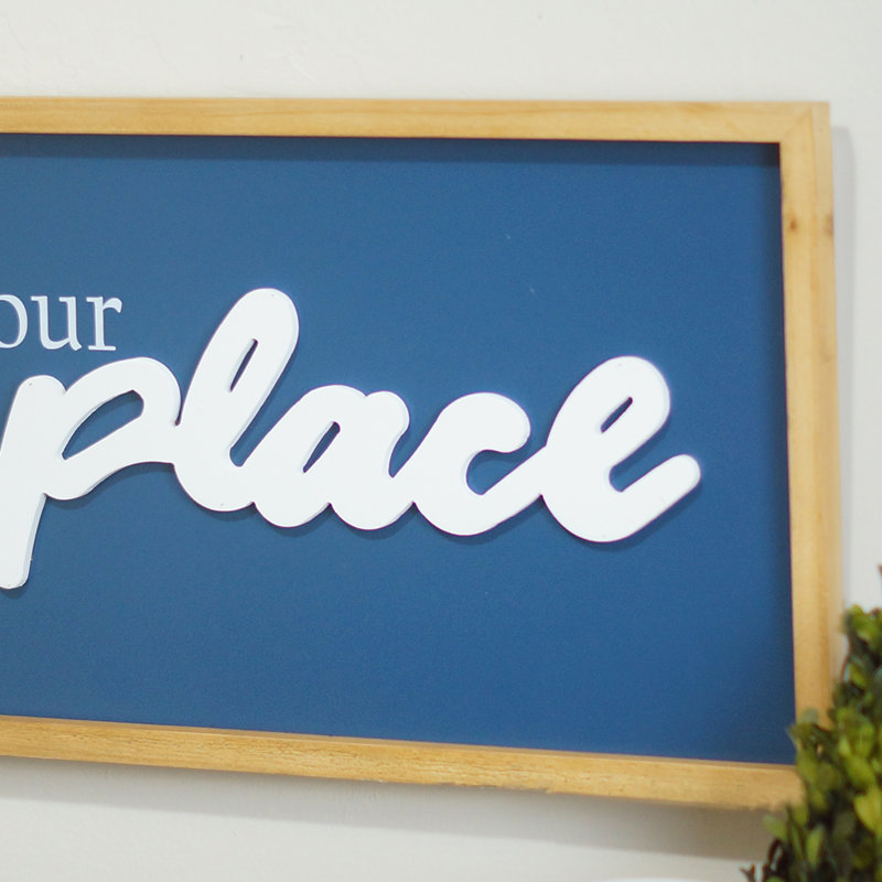 Enseigne murale bleue Happy Place 36 po