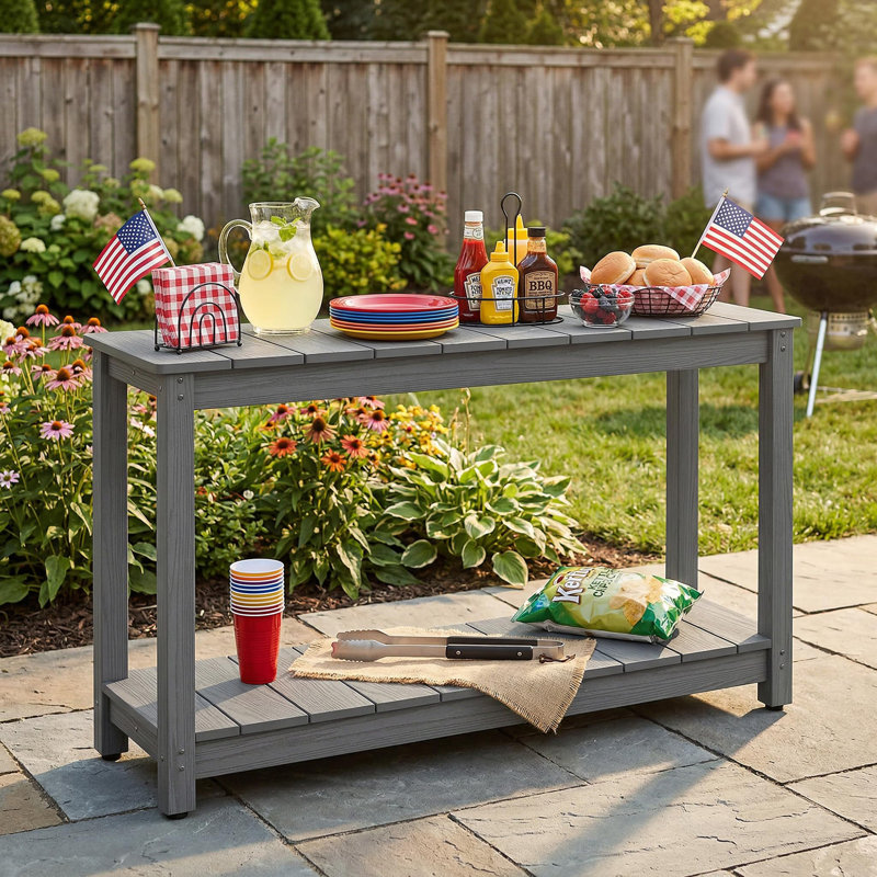 Console extérieure, table d'appoint de patio HiPS résistante aux intempéries de 48 po, Gris