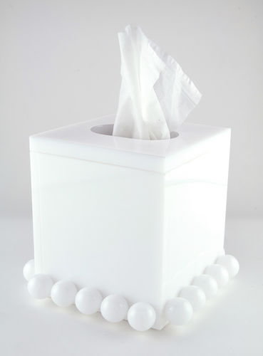 Lucite Tissue Box w/Lid Bubble, White