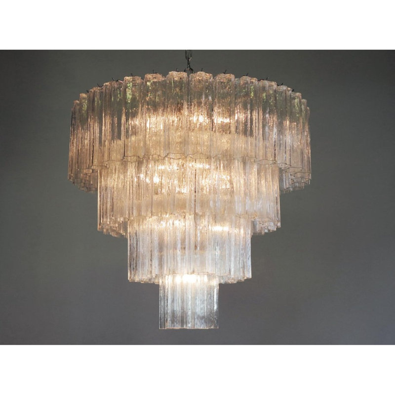 Lustre carré en cristal Crystal, 41" Diameter x 66" Height, Cognac, Laiton poli
