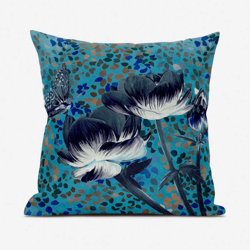Floral Square Cushion, 46cm H x 46cm W, Green/White/Sea Blue