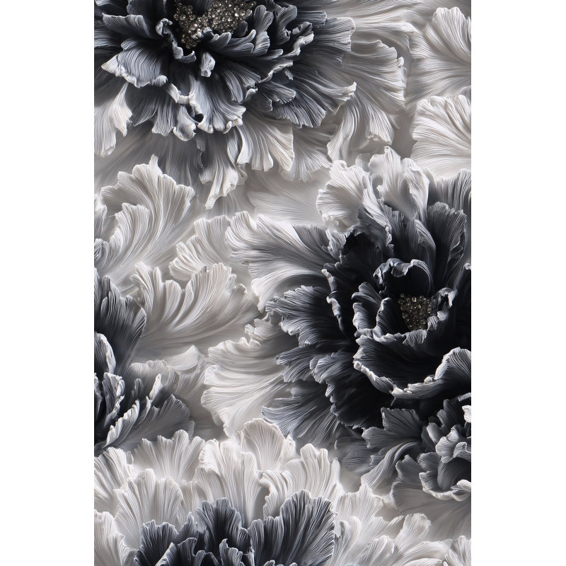 Papier peint floral, murale grise, décoration murale moderne