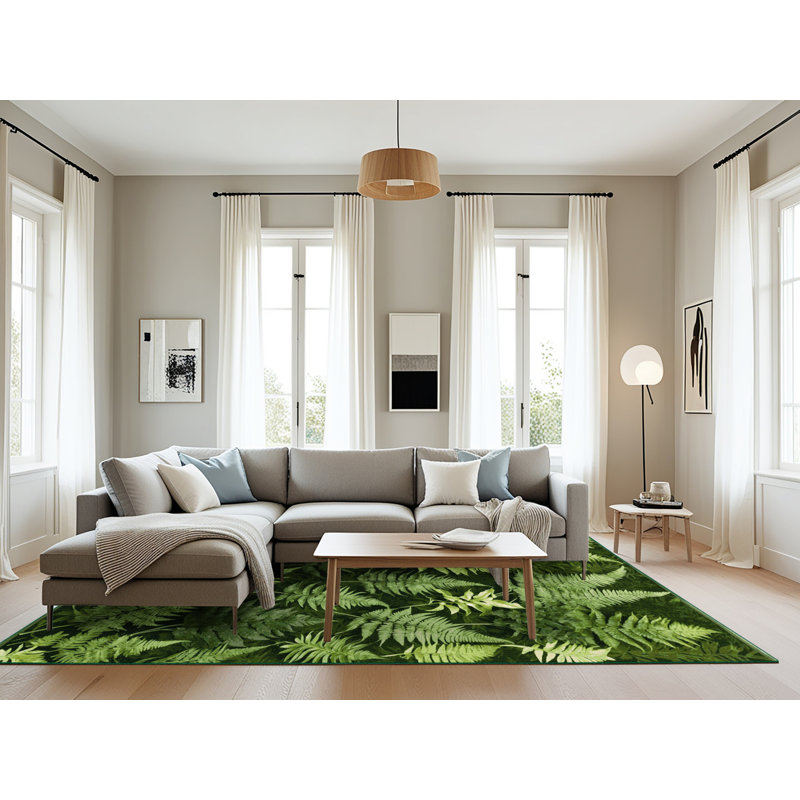 Machine Washable Nature Green Area Rug, Rectangle 6' x 9'
