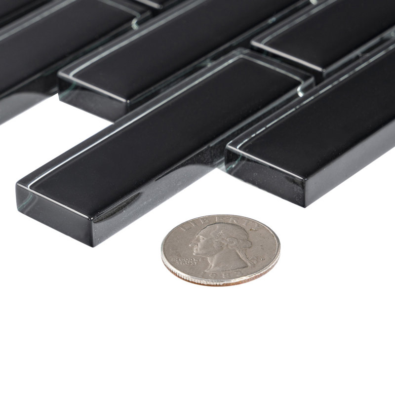 11.9"X 11.9" Polished Glass Brick Tile, Black