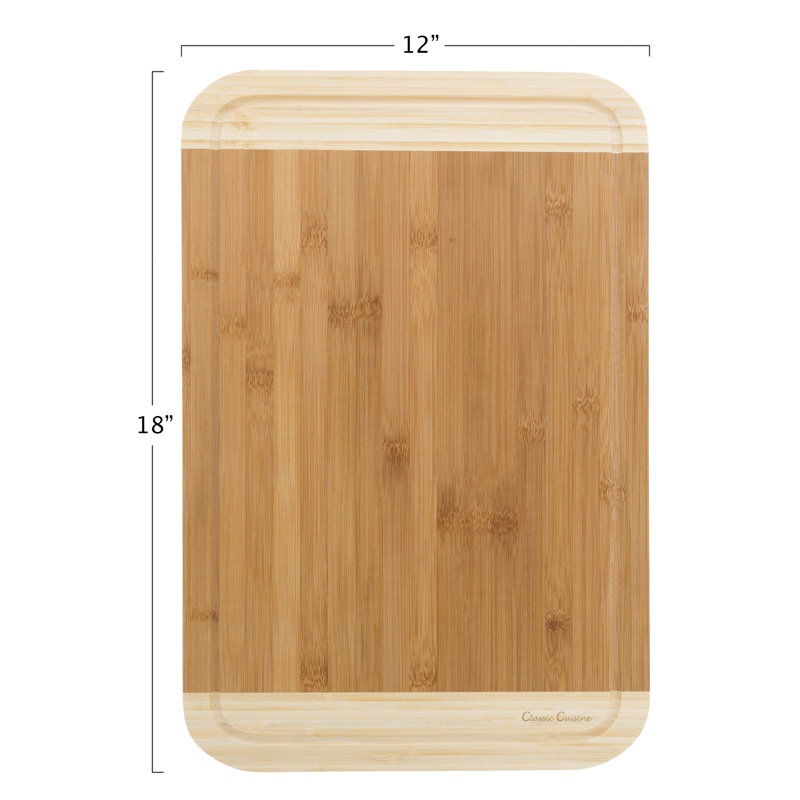 Two Tone Bamboo Cutting Board with Juice Groove and Natural Antimicrobial Properties by Classic Cuisine, 12" W x 18" L