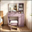 Ensemble de coiffeuse avec tabouret rembourré et miroir réglable à DEL