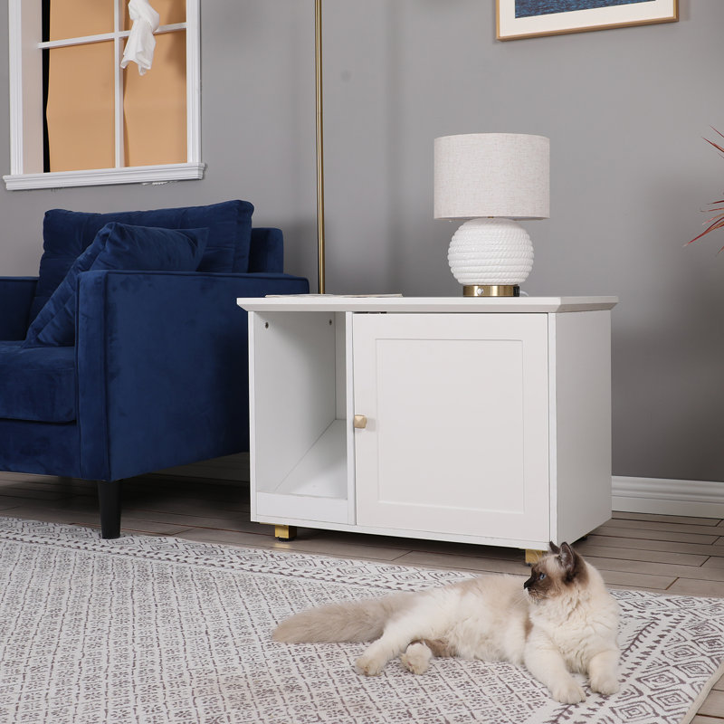 Litière pour chat 32 po blanche moderne cachée