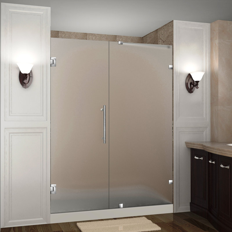 Nautis 54" x 72" Hinged Completely Frameless Shower Door, Brushed Stainless Steel
