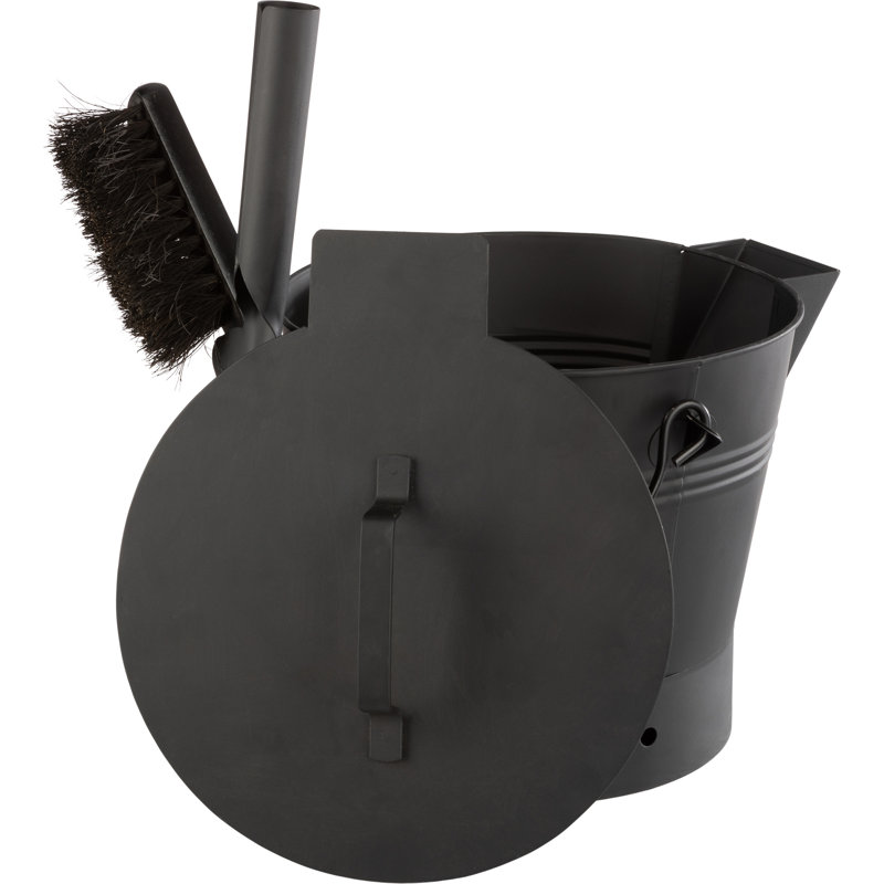 Seau à cendres Pure Garden - Seau en métal avec couvercle (2,11 gallons), balai et pelle pour foyer ou cendres de foyer