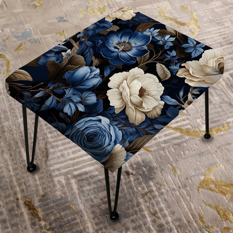 Repose-pieds rectangulaire bleu à motif floral victorien III