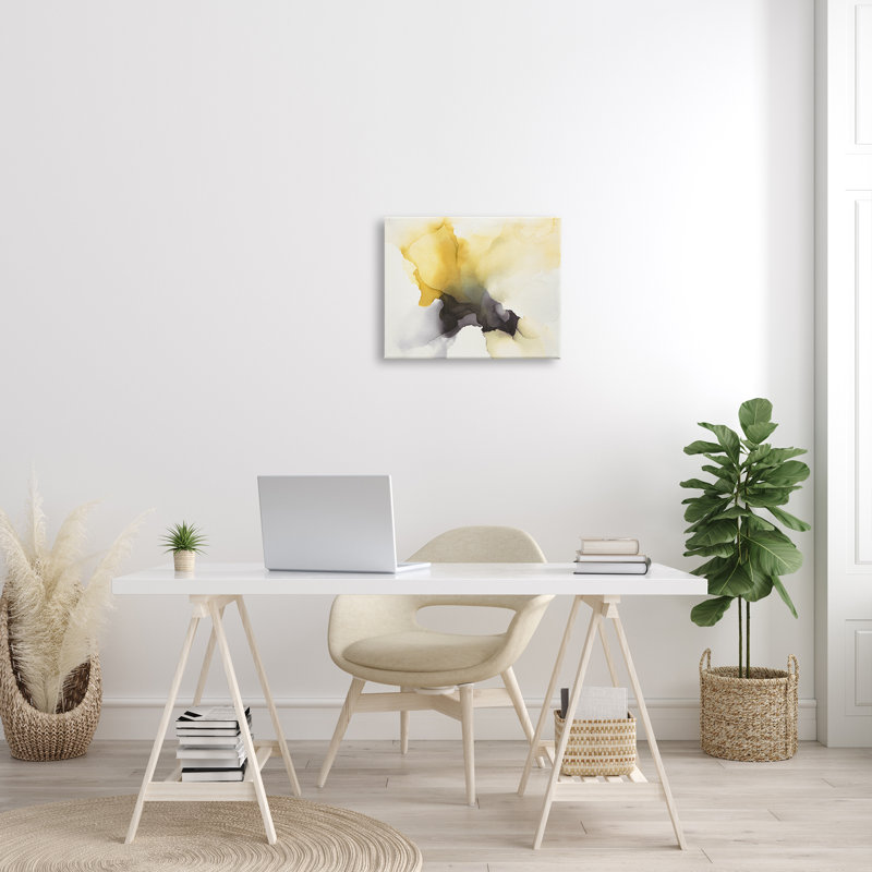 Distorsion de forme fluide d'un nuage jaune futuriste - Peinture, H 16 po x l 20 po, Toile tendue