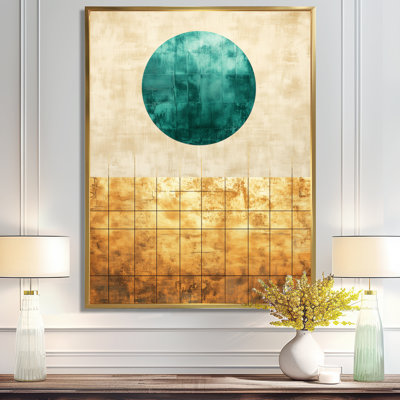 Art mural Mid-Century moderne, toile bleu sarcelle soleil, Kralinview