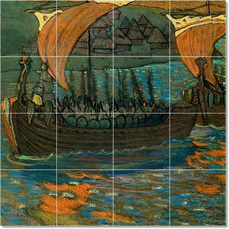 Carreau de peinture murale 32 po x 32 po 8 po x 8 po, Bateau-bateau Nilolai Roerich W22990