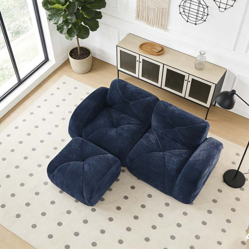 Velvet Fabric Sofa, Blue, 29.9" H x 80.3" W x 37.4" D