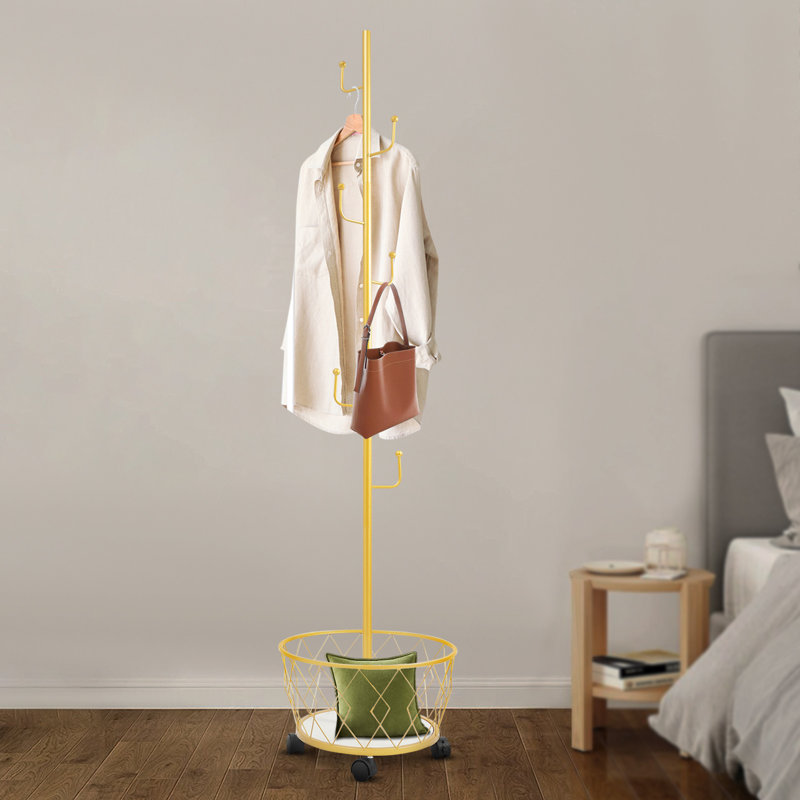 Coat Rack With Storage Basket, Gold