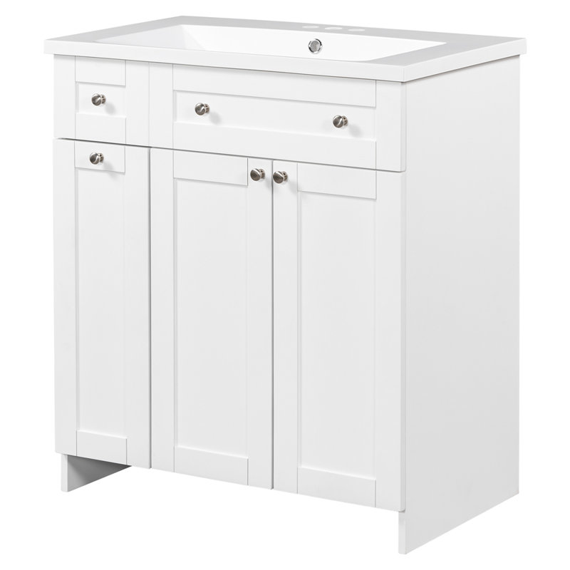 Meuble-lavabo 30 po avec lavabo en céramique, Blanc / Blanc