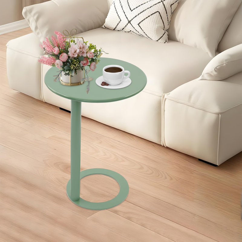 Modern C-Shaped End Table With Round Base Freestanding Side Table Space-Saving Coffee Table For Living Room, Bedroom, Green