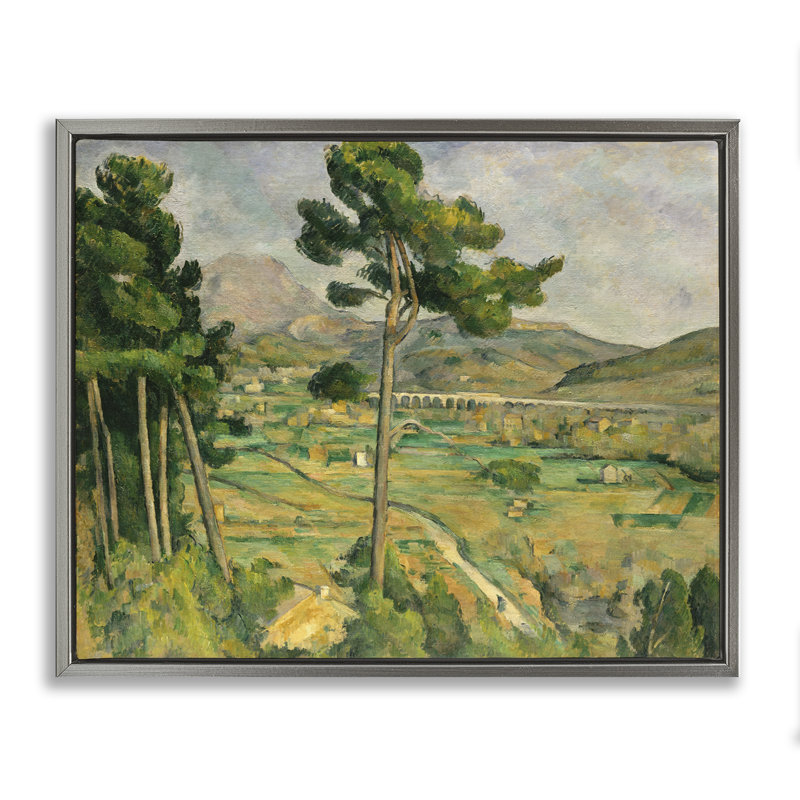 "Classic Cezanne Mont Sainte-Victoire", art mural gris sur toile flottante par one1000paintings, Cadre flottant gris lustré