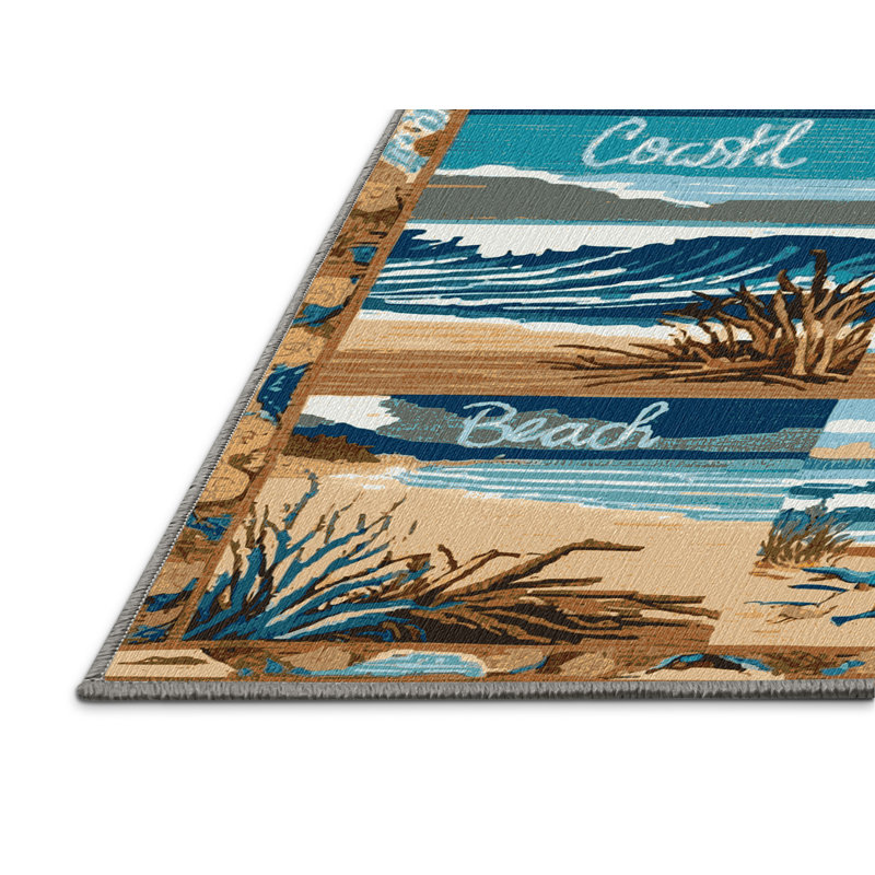Washable Beach Calendar Elite Coastal Area Rug, Square 6'