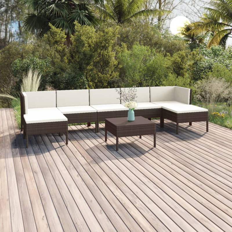 Ensemble de conversation modulaire avec coussins 8 pièces Fingal, Blanc, Brun