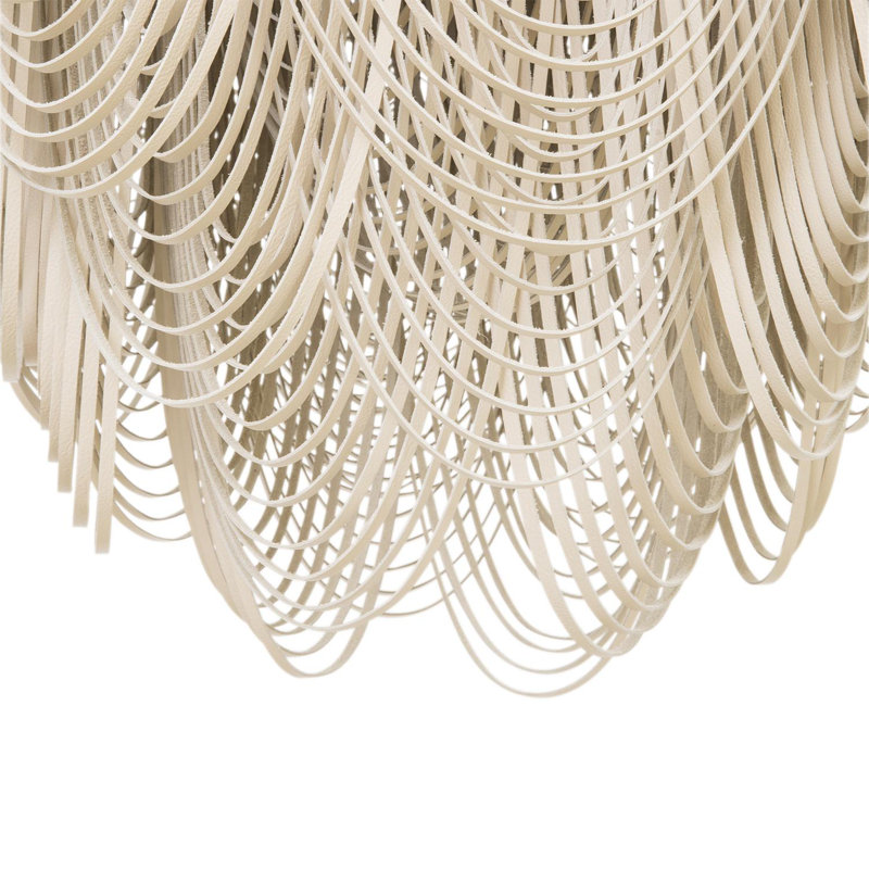 Large Leather Fringe Chandelier w/ Crown, Cream, 53" H x 36" W x 36" D