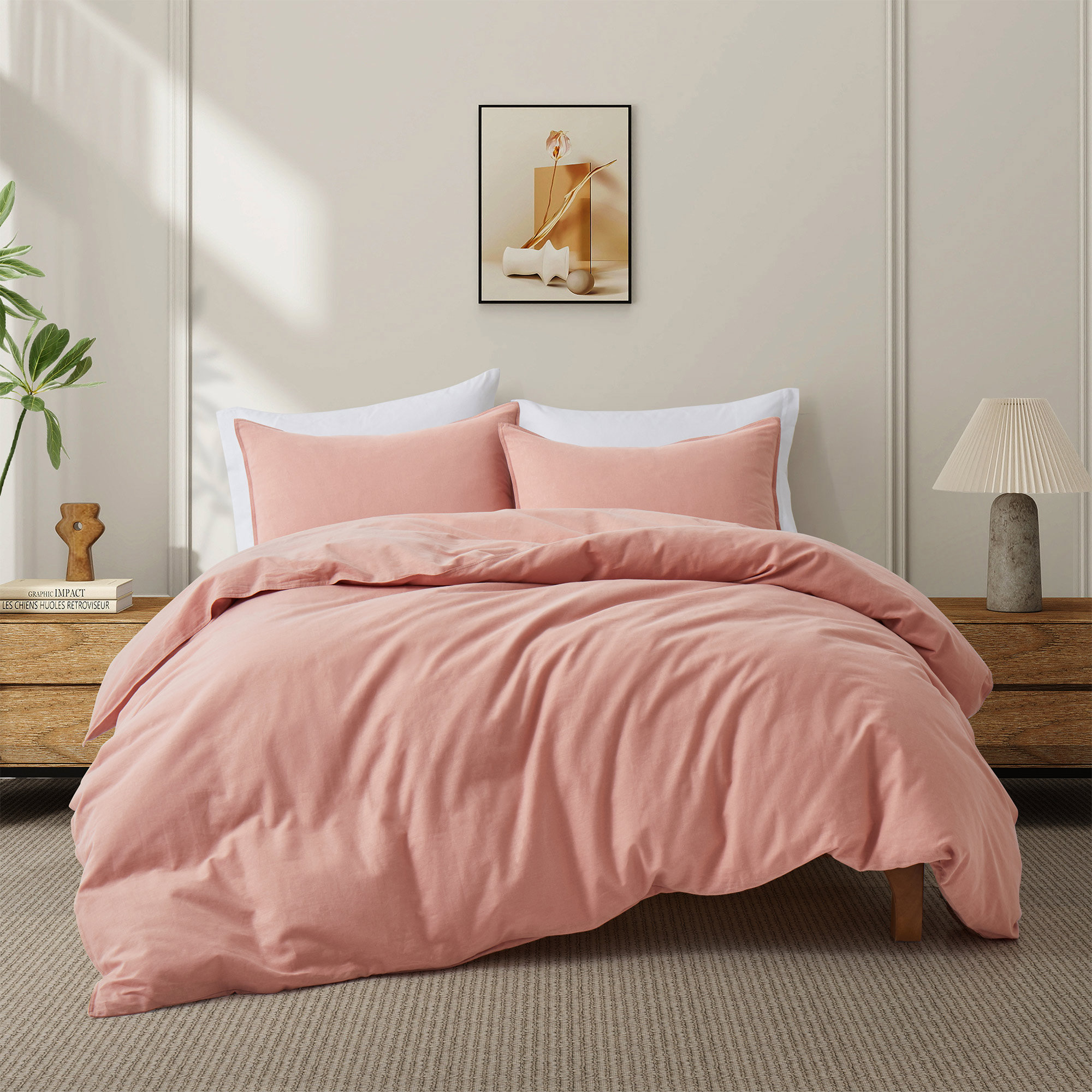 Boseman Linen Blend Duvet Cover Set, Pink, Twin Duvet Cover + 1 Standard Pillowcase