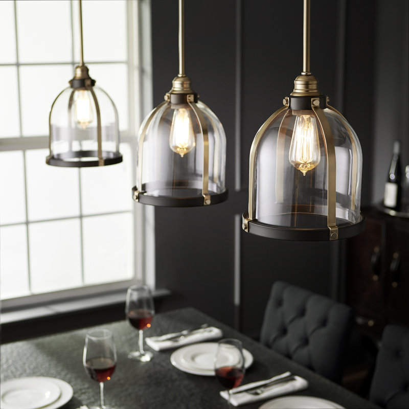 Luminaire suspendu en forme de cloche à 1 lumière Doucette, Laiton vieilli avec bronze huilé