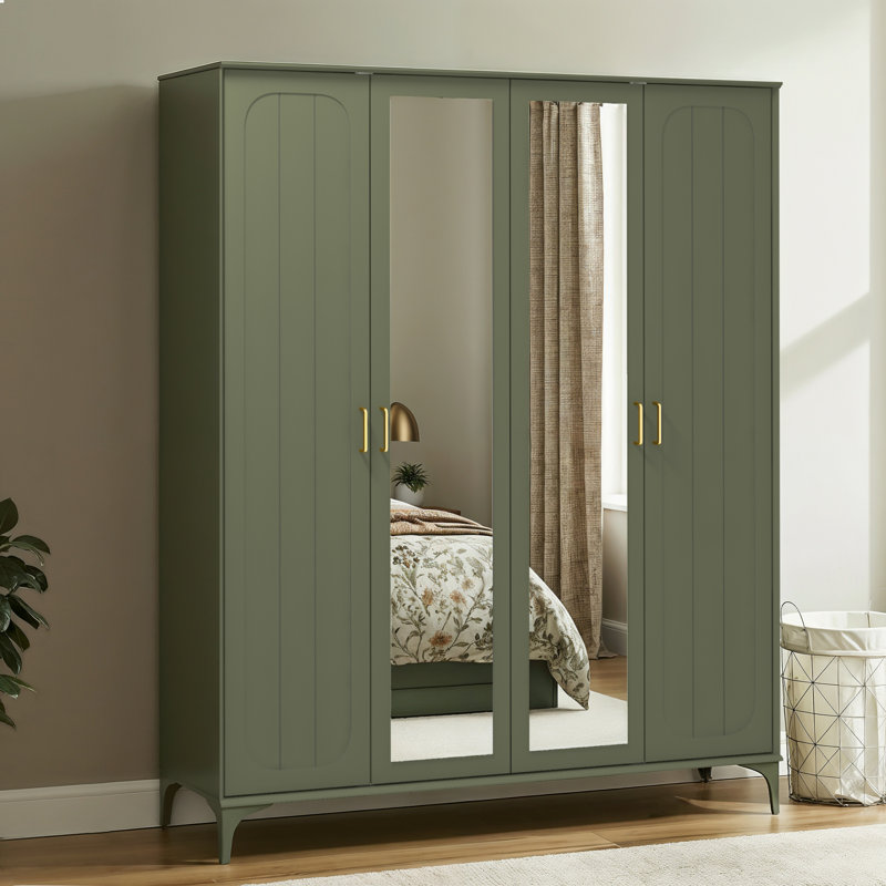  4 Door Wardrobe with Mirror, Kale Green