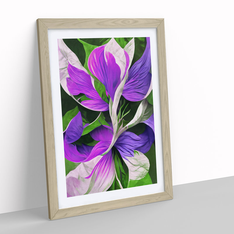 Colourful Abstract Flowers No.1 1 Piece Single Picture Frame Painting, 64cm H x 46cm W x 2cm D, Oak