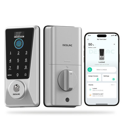 Serrure intelligente à empreinte digitale avec accès Wi-Fi, écran d'affichage et télécommande Conn Connied Living Series Desloc