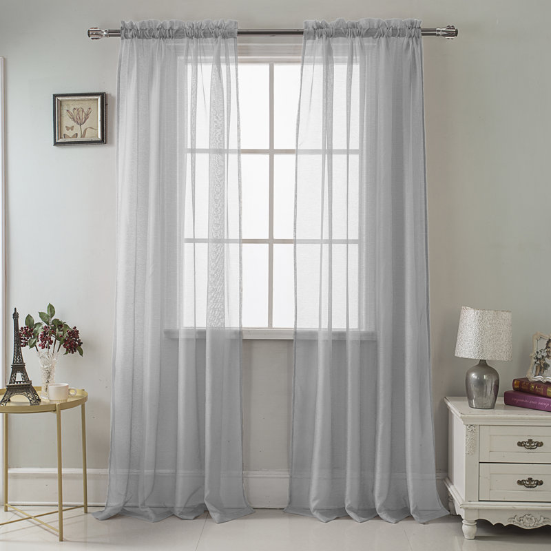 Panneau de rideau transparent simple de couleur unie avec passe-tringle Landose, Argent, l 55 po x L 90 po