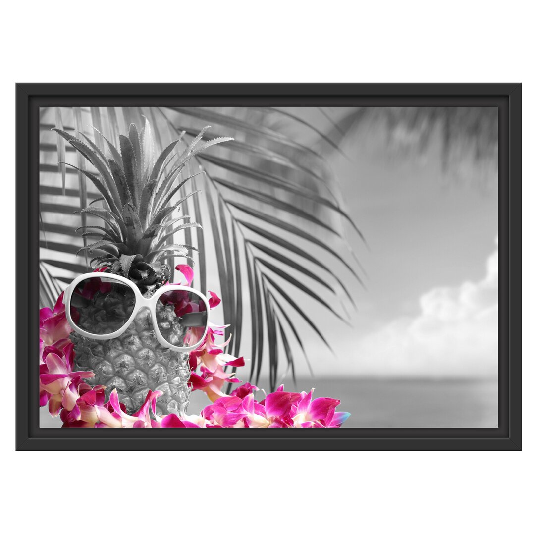 Gerahmtes Wandbild Ananas mit Sonnenbrille