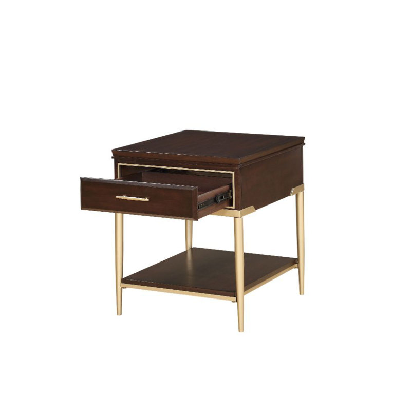 Solid Wood Top End Table with Storage